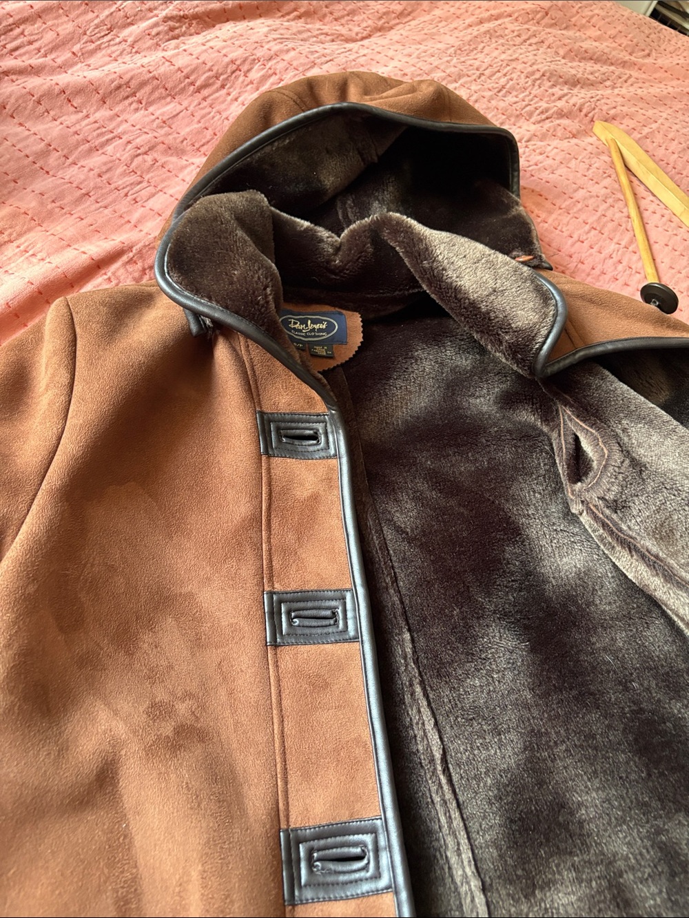 Brown Hooded Shearling Coat